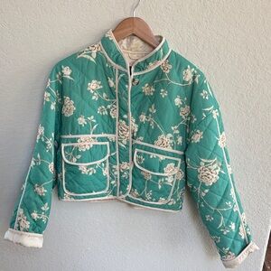 Floral Quilted Jacket - Green and Cream